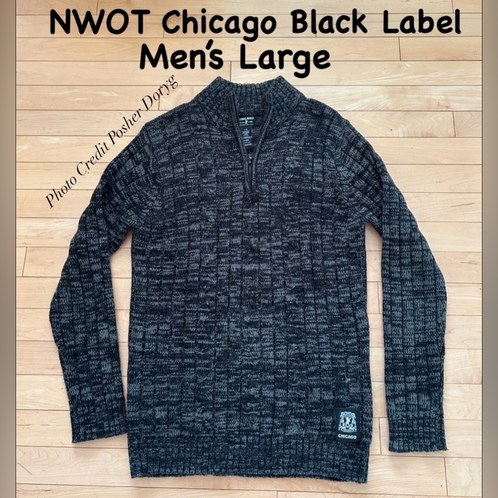 Chicago Black Label Men’s Black & Gray Marled Half-Zip Sweater
